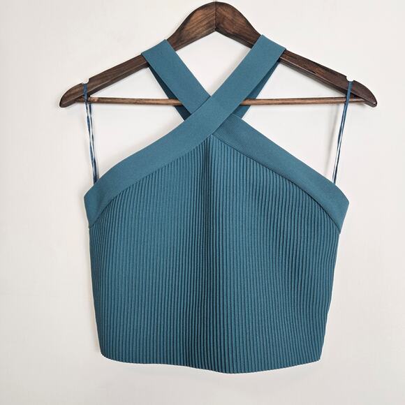 Sincerely Jules Criss Cross Halter Crop Top Teal Large - Picture 4 of 8